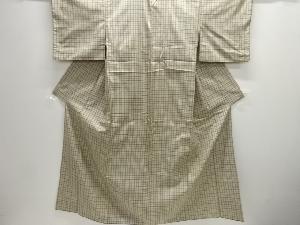 アンティーク　格子織り出し手織り節紬着物